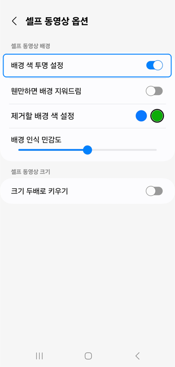 셀프 동영상 옵션